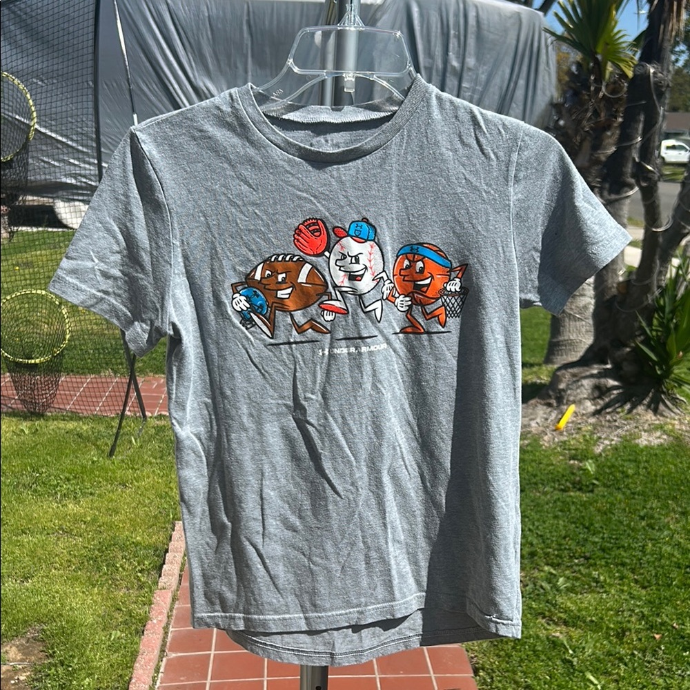 Gray Graphic T-Shirt with Cartoon Characters